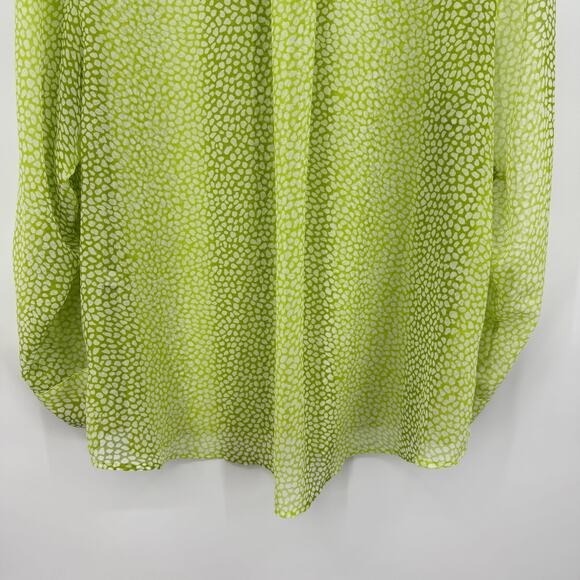 Lane Bryant Size 18 / 20 Sheer Green & White Long Sleeve Button Down Blouse Top - Picture 7 of 10